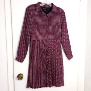 Banana Republic Maroon Geometric Print Pleated Shirt Dress